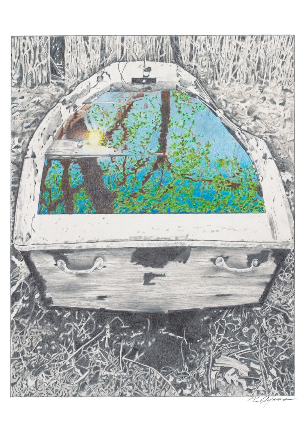 Priscilla's Backyard - Original Colored Pencil & Graphite | Reclaimed Series